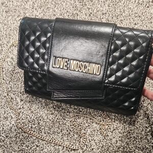 Love Moschino Black Quilted Clutch with Gold Chain